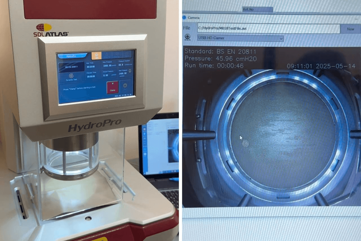 Testing textiles for water resistance under hydrostatic pressure